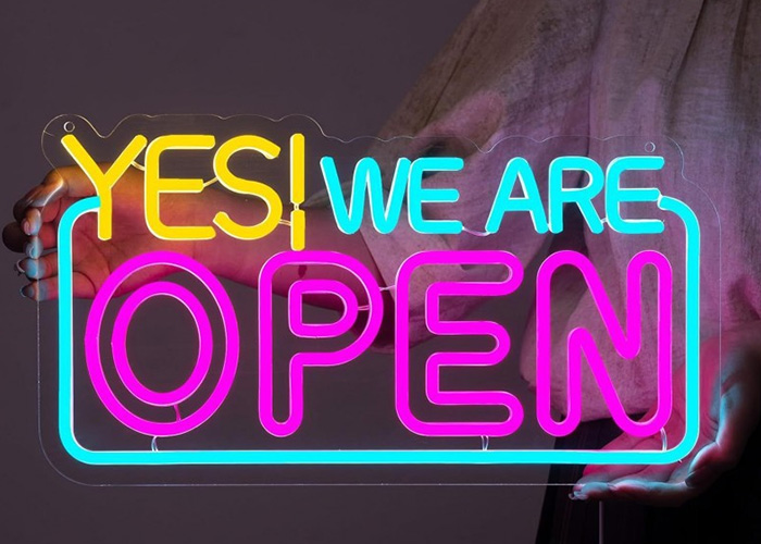 We are open霓虹灯发光字广告牌